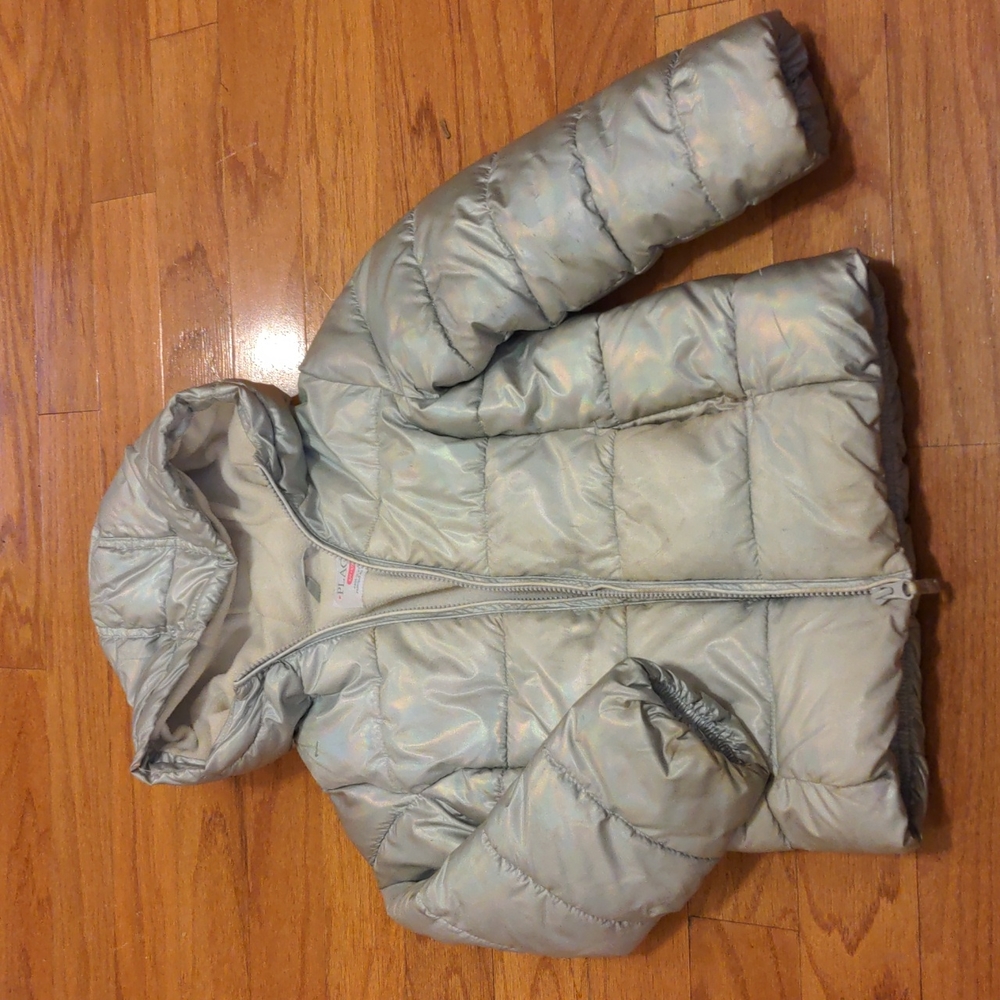 Girls iridescent silver puffer jacket